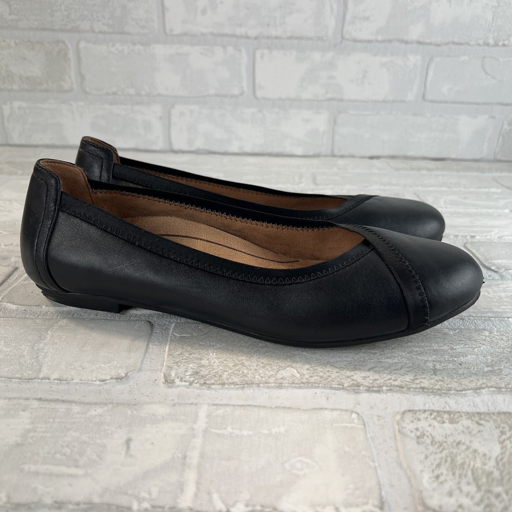 Vionic Caroll Shoes Womens Size 7 Black Ballet Flats Comfort Leather Slip On